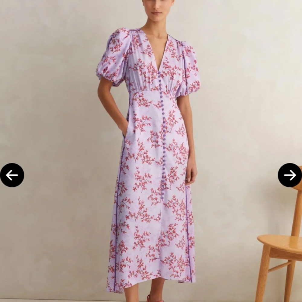 ME+EM Pink and purple Shadow Berry Print Midi Tea Dress, like new condition.